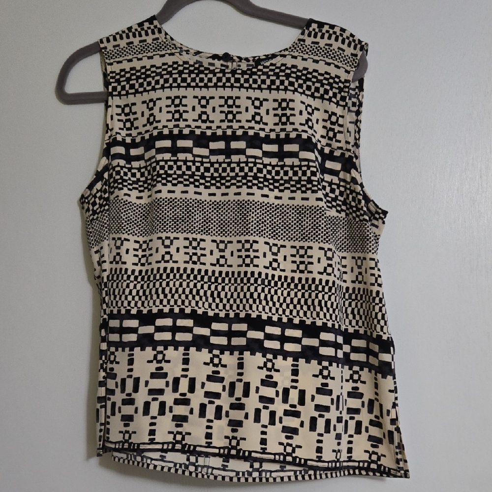 Worth Black and Cream Sleeveless Silk Tank Top